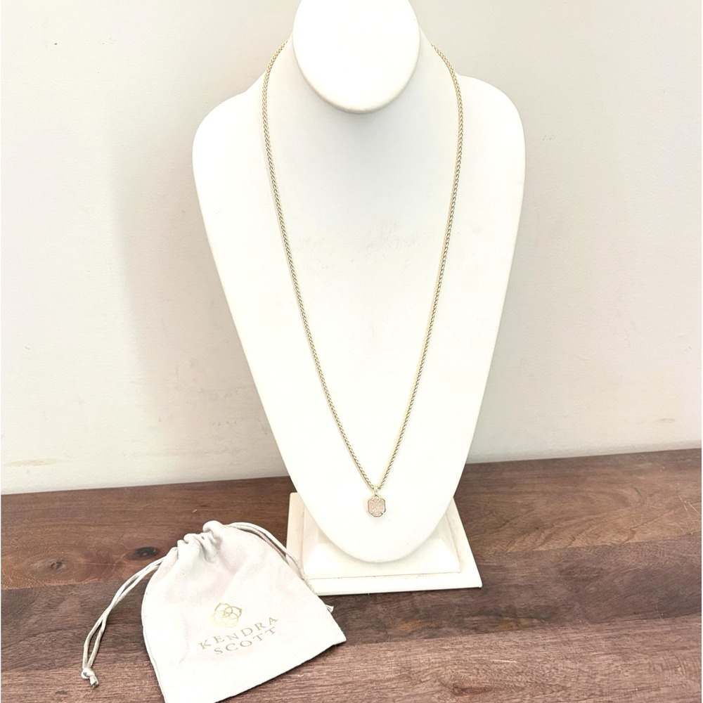 Kendra Scott Long Pendant Necklace Iridescent Drusy Gold Plated